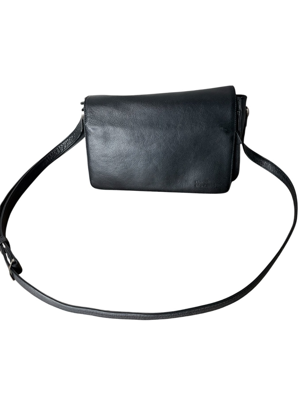 DEREK ALEXANDER Black Leather Crossbody Bag Full Flap Magnetic Closure *Flaw*